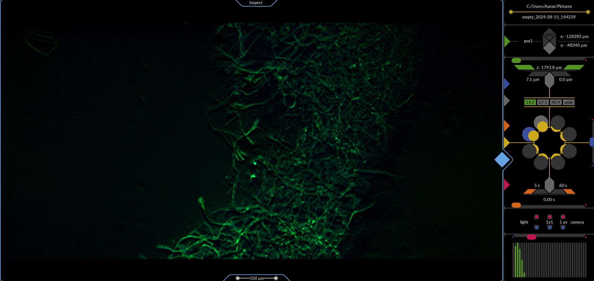 Inspect Mode: Review image quality during experiments with interactive tools.